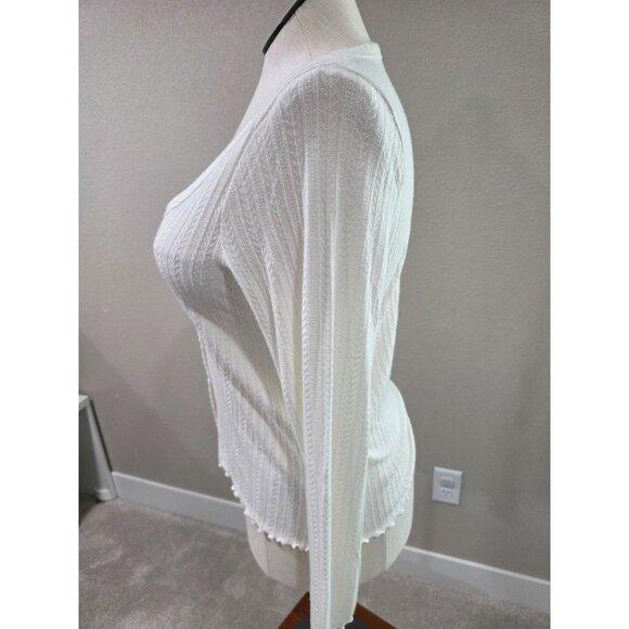 Old Navy White Ribbed Button-Front Cardigan Long Sleeve Womens Size L - Picture 2 of 5